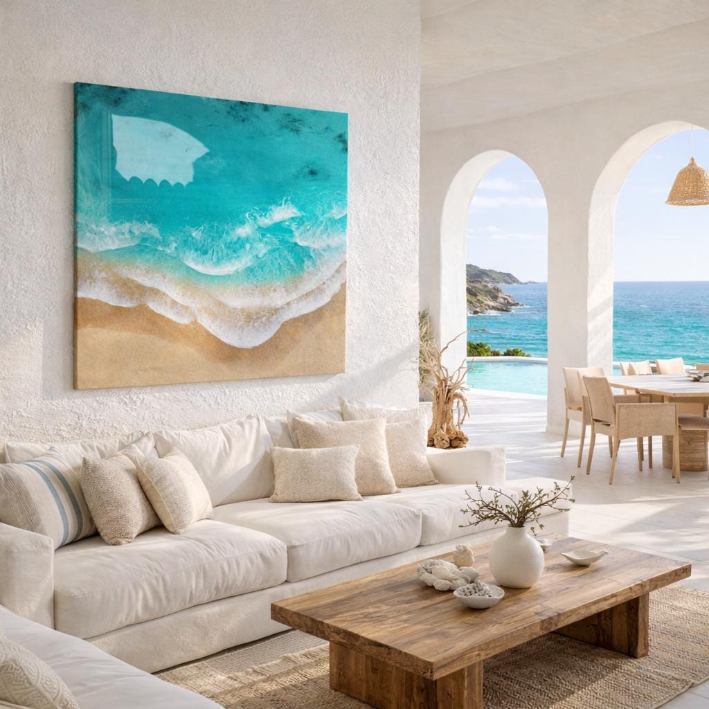 Large 3D Resin Ocean Painting – Coastal Beach Wave Wall Art (80–100 cm)