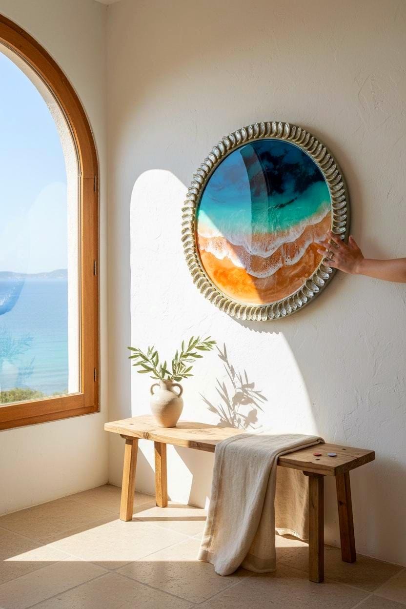Ready to Ship Original Ocean Artwork, Kaihalulu Beach Resin Painting: Ocean Wave Wall Art (100cm)