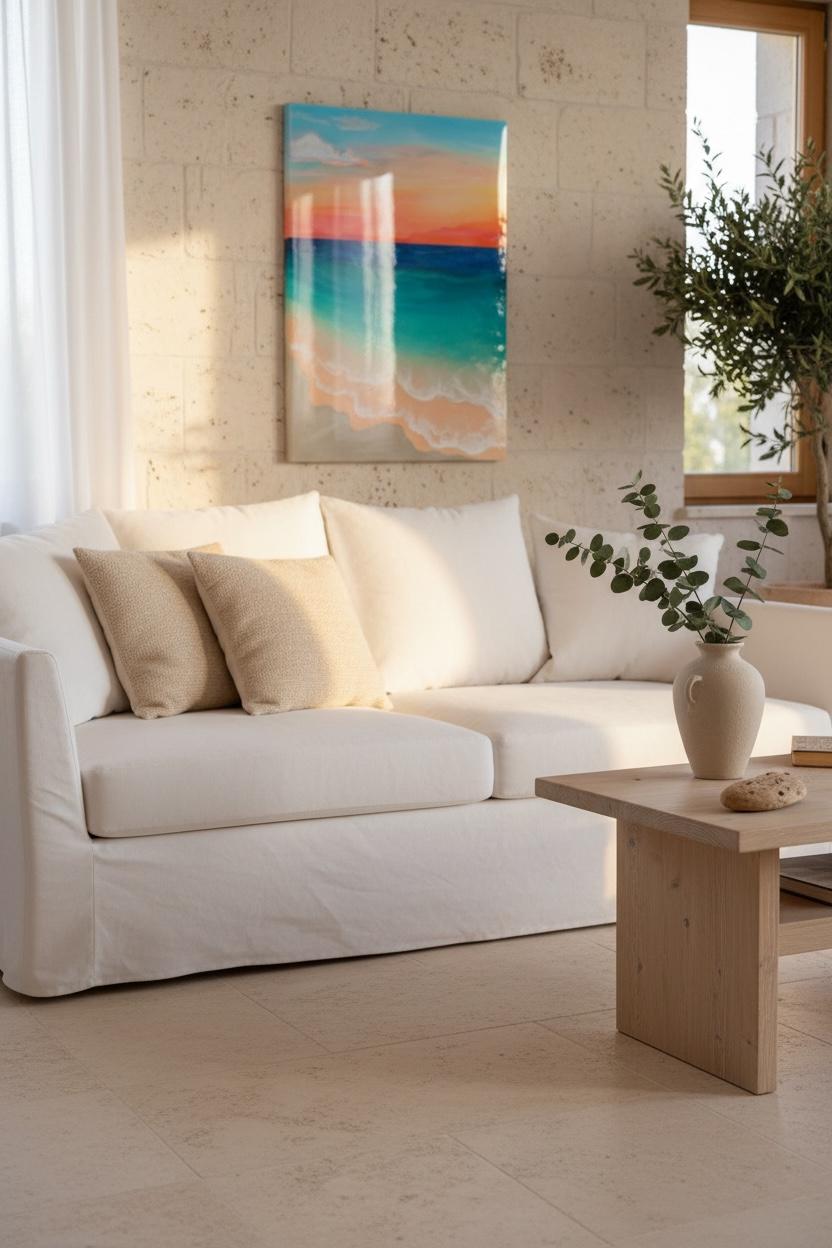 Ready to Ship Original Ocean Artwork, Resin Ocean Painting: Amber Horizon Seascape, Coastal Wall Art (60x40cm)
