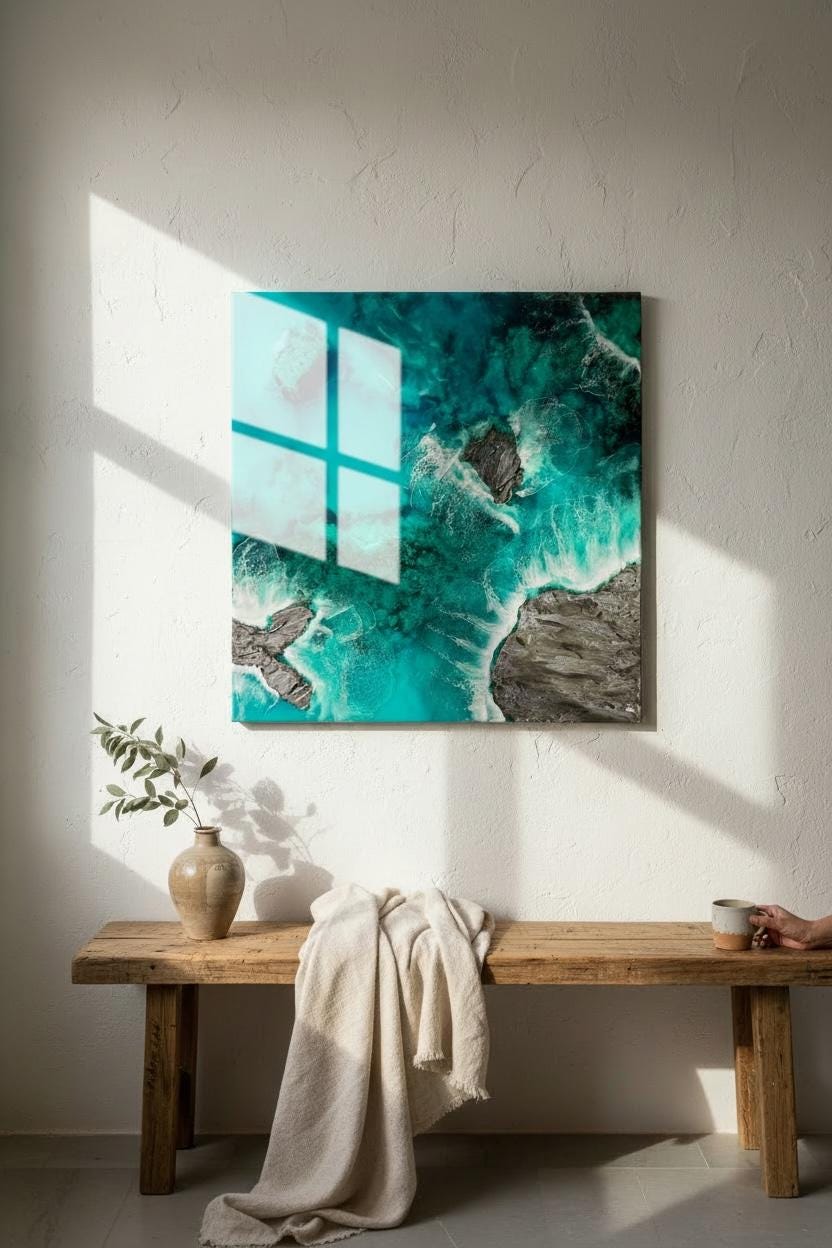 3-D Resin Ocean Wall Art – 60×60 cm Sculptural Coastal Artwork, High-Gloss Epoxy, Original Handmade Art