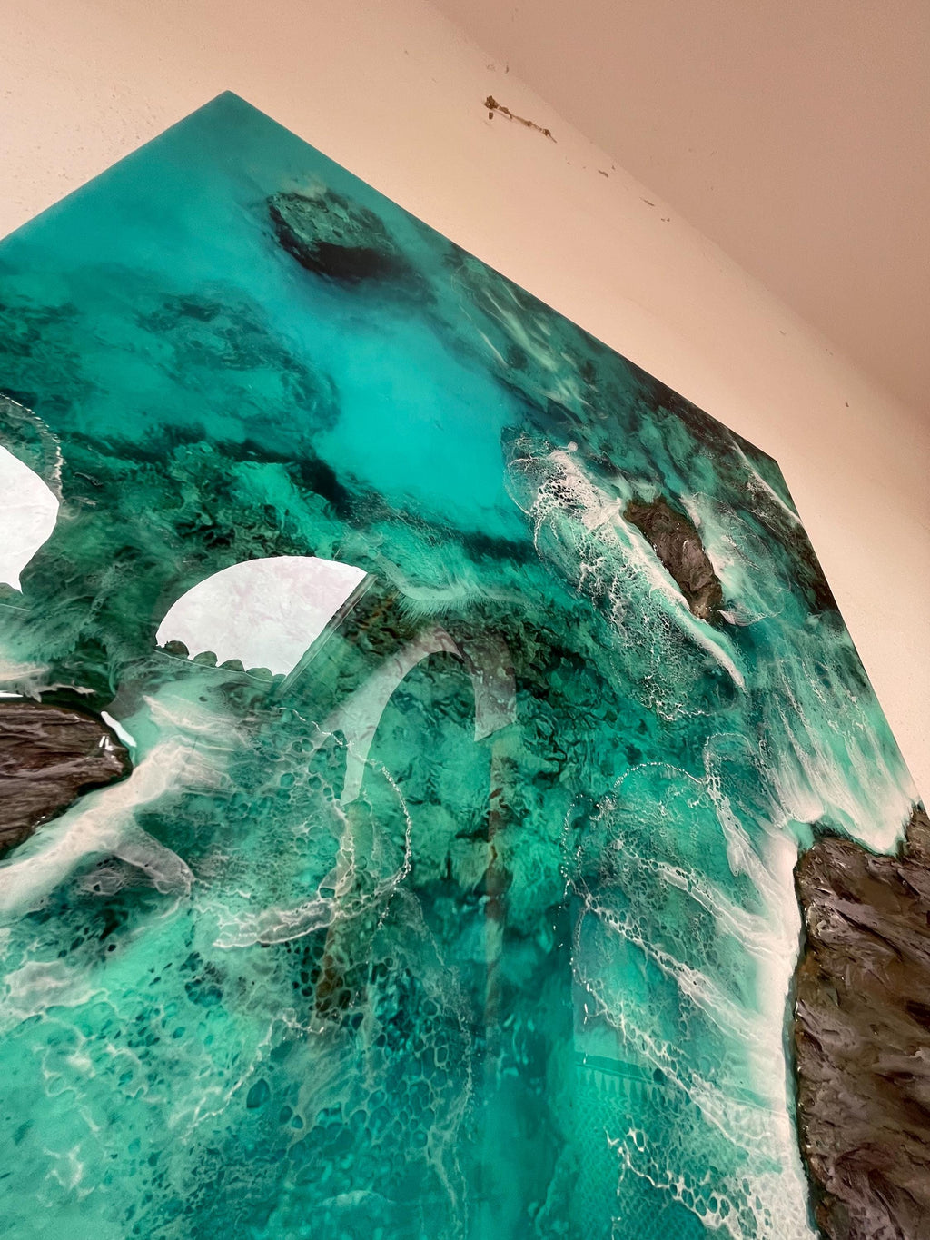 3-D Resin Ocean Wall Art – 60×60 cm Sculptural Coastal Artwork, High-Gloss Epoxy, Original Handmade Art