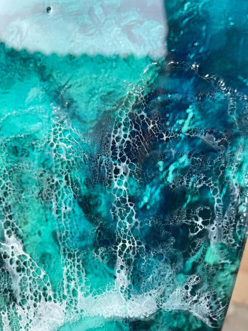 3-D Resin Ocean Wall Art – 60×60 cm Sculptural Coastal Artwork, High-Gloss Epoxy, Original Handmade Art