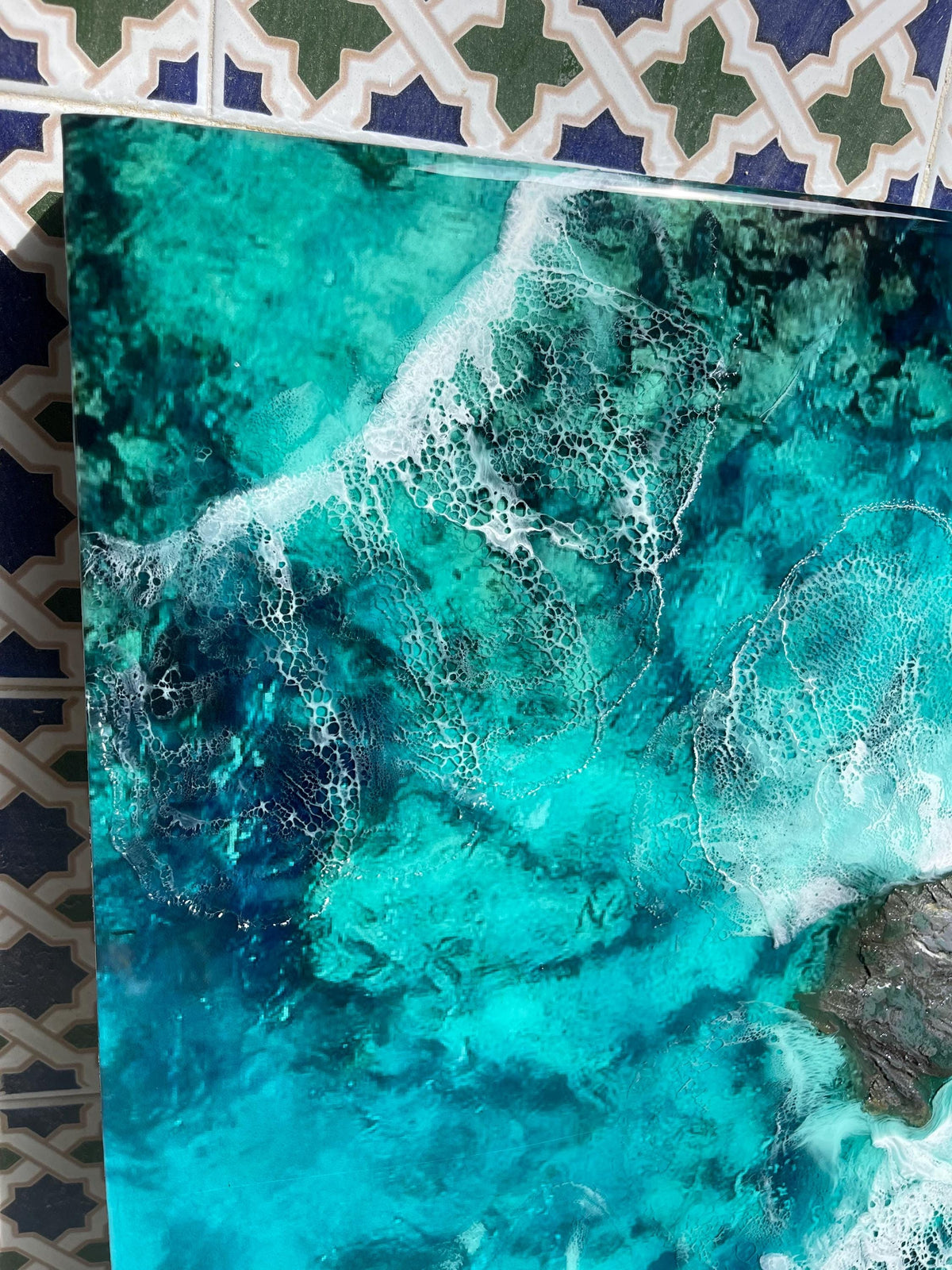 3-D Resin Ocean Wall Art – 60×60 cm Sculptural Coastal Artwork, High-Gloss Epoxy, Original Handmade Art
