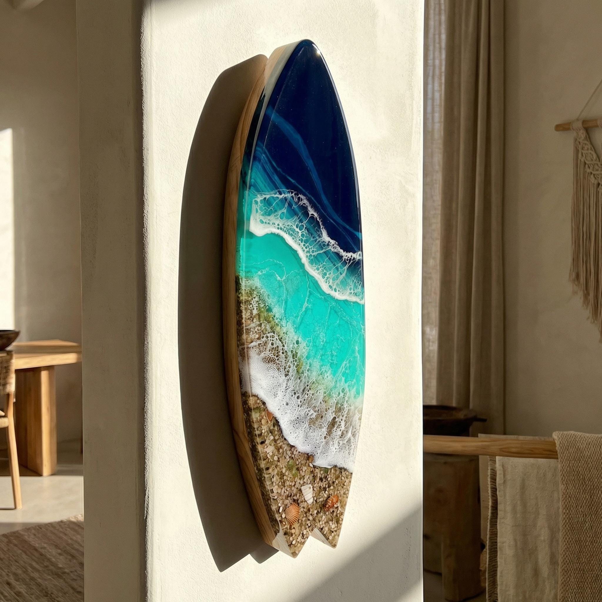 3D Resin Ocean Sculpture – 50cm & 80cm Wall Art | Handmade Surfboard Ocean Slice | Luxury Coastal Installation | Made-to-Order Coastal Decor