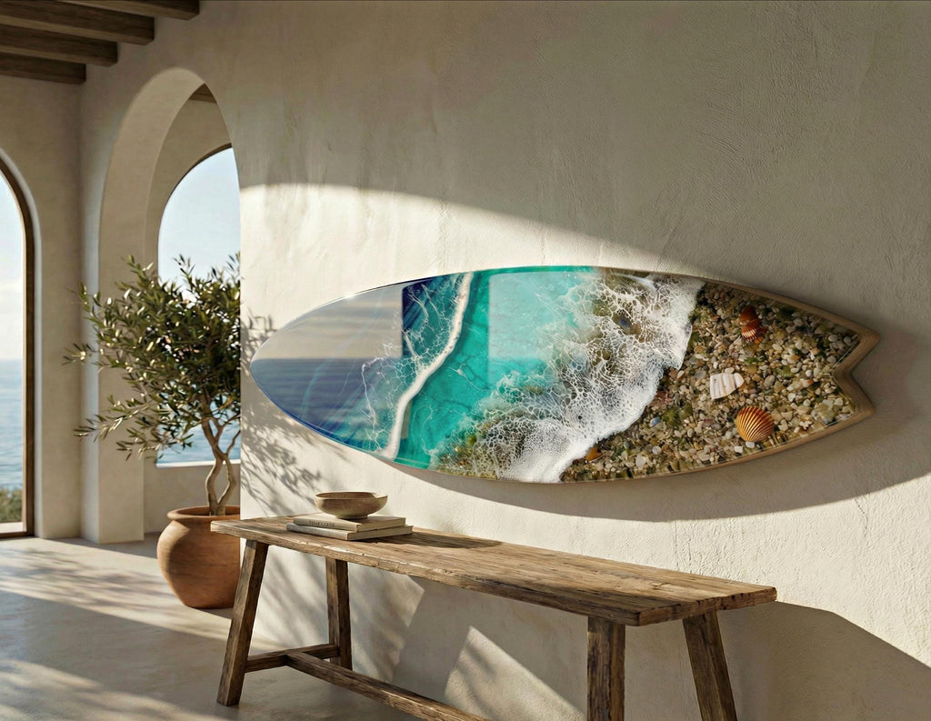 Large 3D Resin Ocean Sculpture – 1 Meter & 1.2 Meter Wall Art | Handmade Surfboard Ocean Slice | Luxury Coastal Installation | Made-to-Order