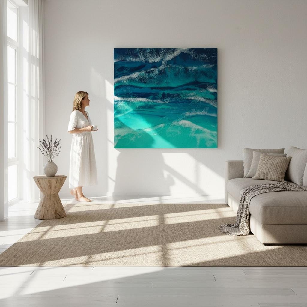 Extra Large Abstract Ocean Resin Wall Art – Handmade Coastal Artwork | Made to Order, Layered Resin Seascape Coastal Feature Piece, 1m x 1m