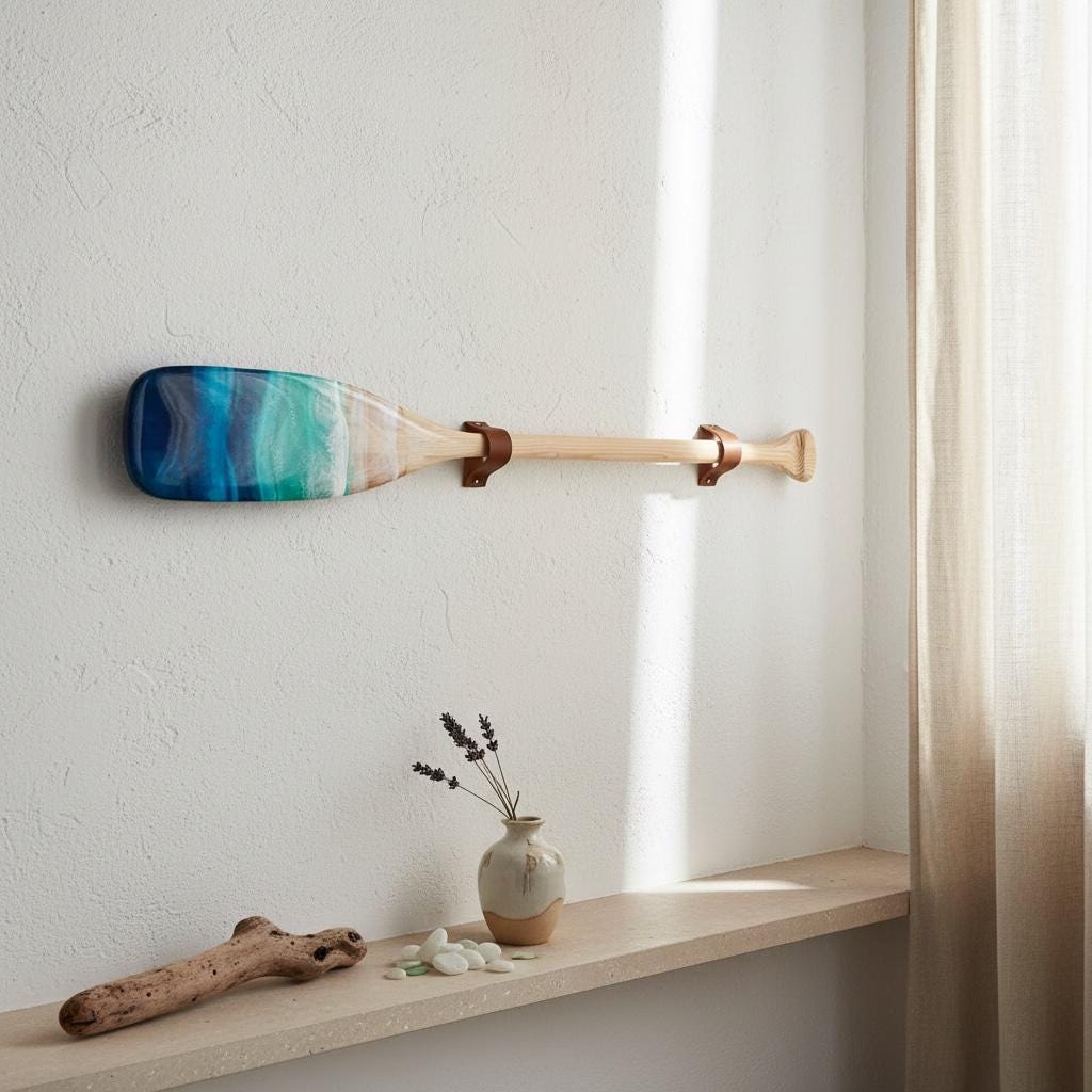Resin Wave Wood Paddle: Nautical Wall Decor (90CM)