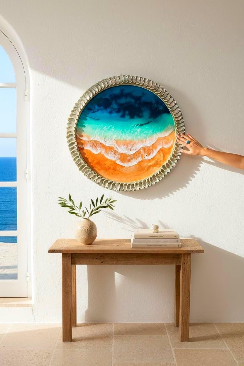 Ready to Ship Original Ocean Artwork, Kaihalulu Beach Resin Painting: Ocean Wave Wall Art (100cm)