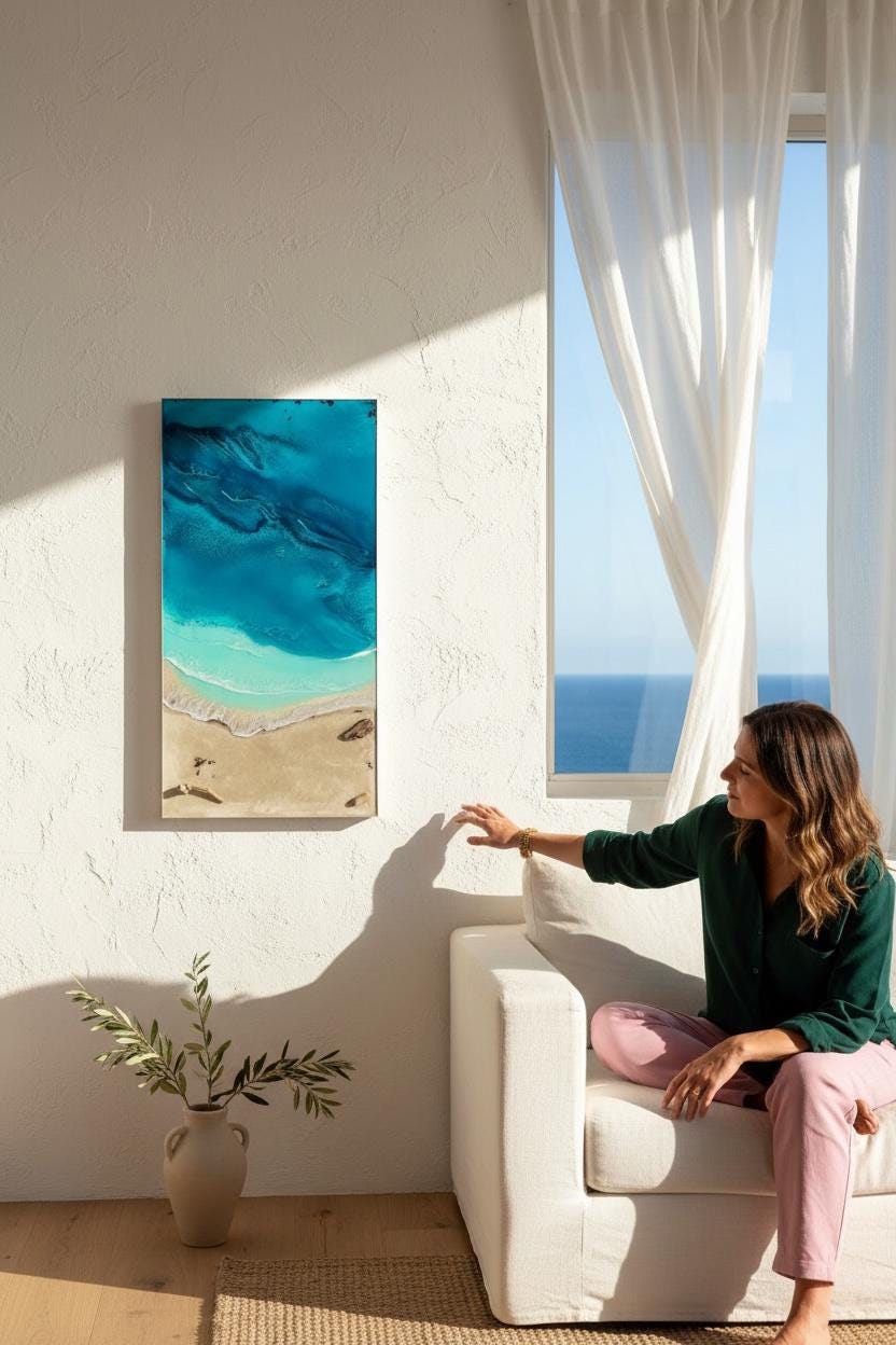 Ready to Ship Original Ocean Artwork, Ocean Veins – 80×50cm Resin Ocean Painting | Mixed Media Coastal Wall Art | Framed in Aluminium