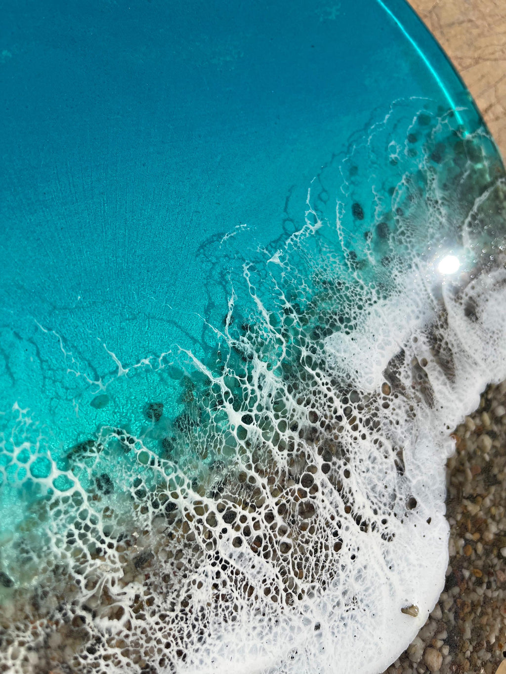 Large Ocean Resin Wall Art 60cm | 3D Coastal Statement Piece with Real Pebbles | Luxury Handmade Sea Artwork | Round Beach Wall Decor