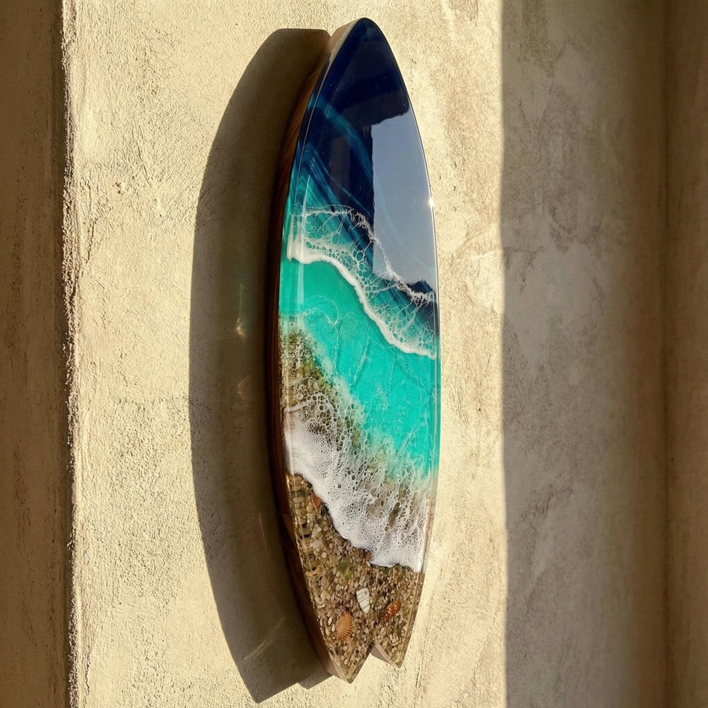 3D Resin Ocean Sculpture – 50cm & 80cm Wall Art | Handmade Surfboard Ocean Slice | Luxury Coastal Installation | Made-to-Order Coastal Decor