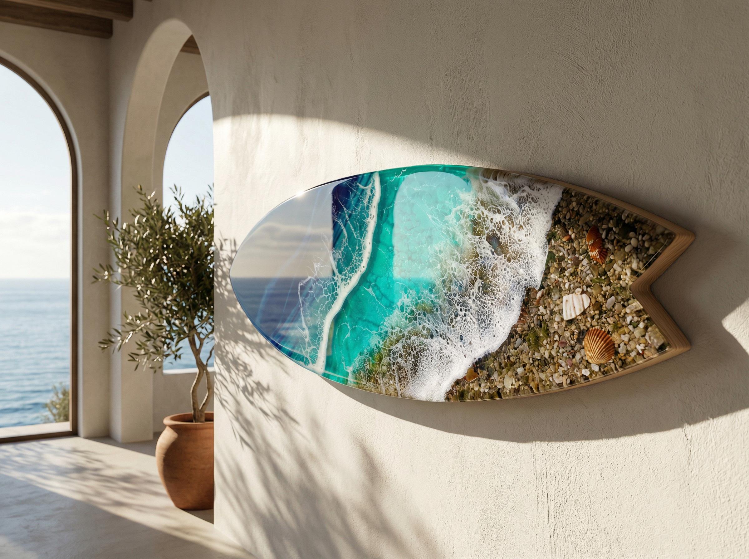 Large 3D Resin Ocean Sculpture – 1 Meter & 1.2 Meter Wall Art | Handmade Surfboard Ocean Slice | Luxury Coastal Installation | Made-to-Order