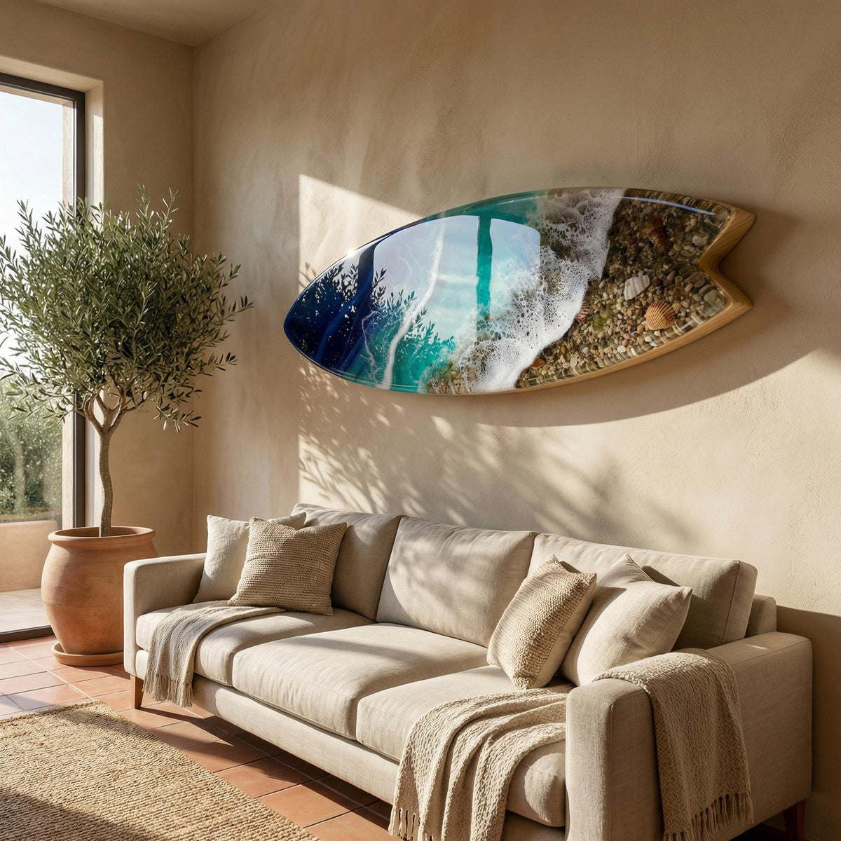 Large 3D Resin Ocean Sculpture – 1 Meter & 1.2 Meter Wall Art | Handmade Surfboard Ocean Slice | Luxury Coastal Installation | Made-to-Order