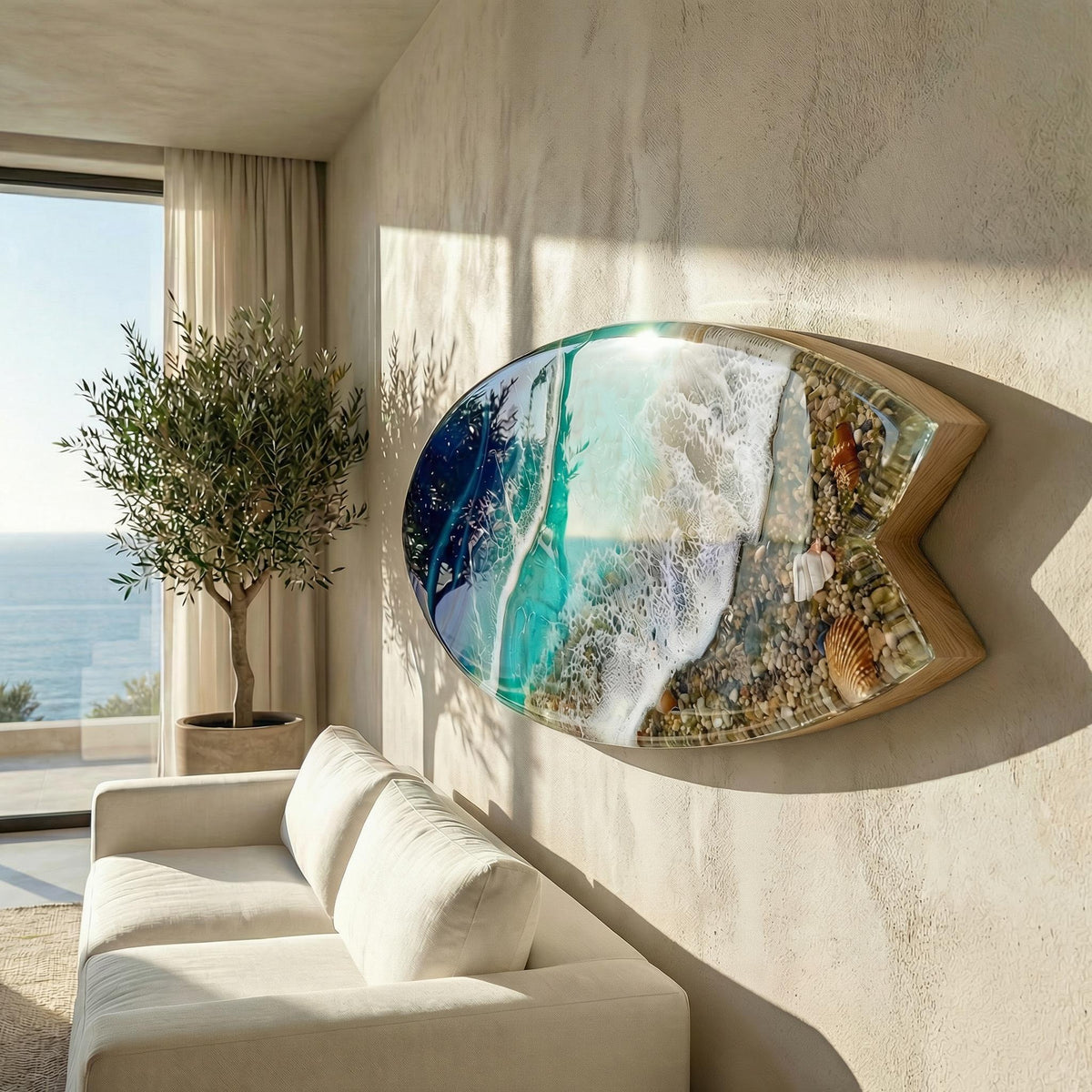 Large 3D Resin Ocean Sculpture – 1 Meter & 1.2 Meter Wall Art | Handmade Surfboard Ocean Slice | Luxury Coastal Installation | Made-to-Order