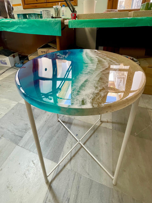 3D Resin Ocean Coffee Table | Handmade Coastal Functional Art | Round Beach Table with Realistic Wave Depth | Modern Mediterranean Design