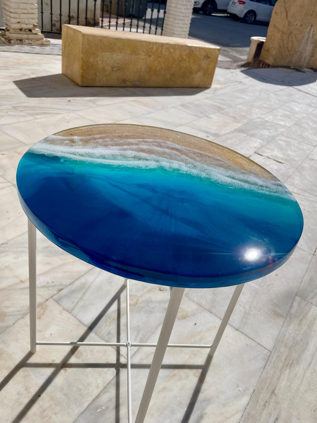3D Resin Ocean Coffee Table | Handmade Coastal Functional Art | Round Beach Table with Realistic Wave Depth | Modern Mediterranean Design
