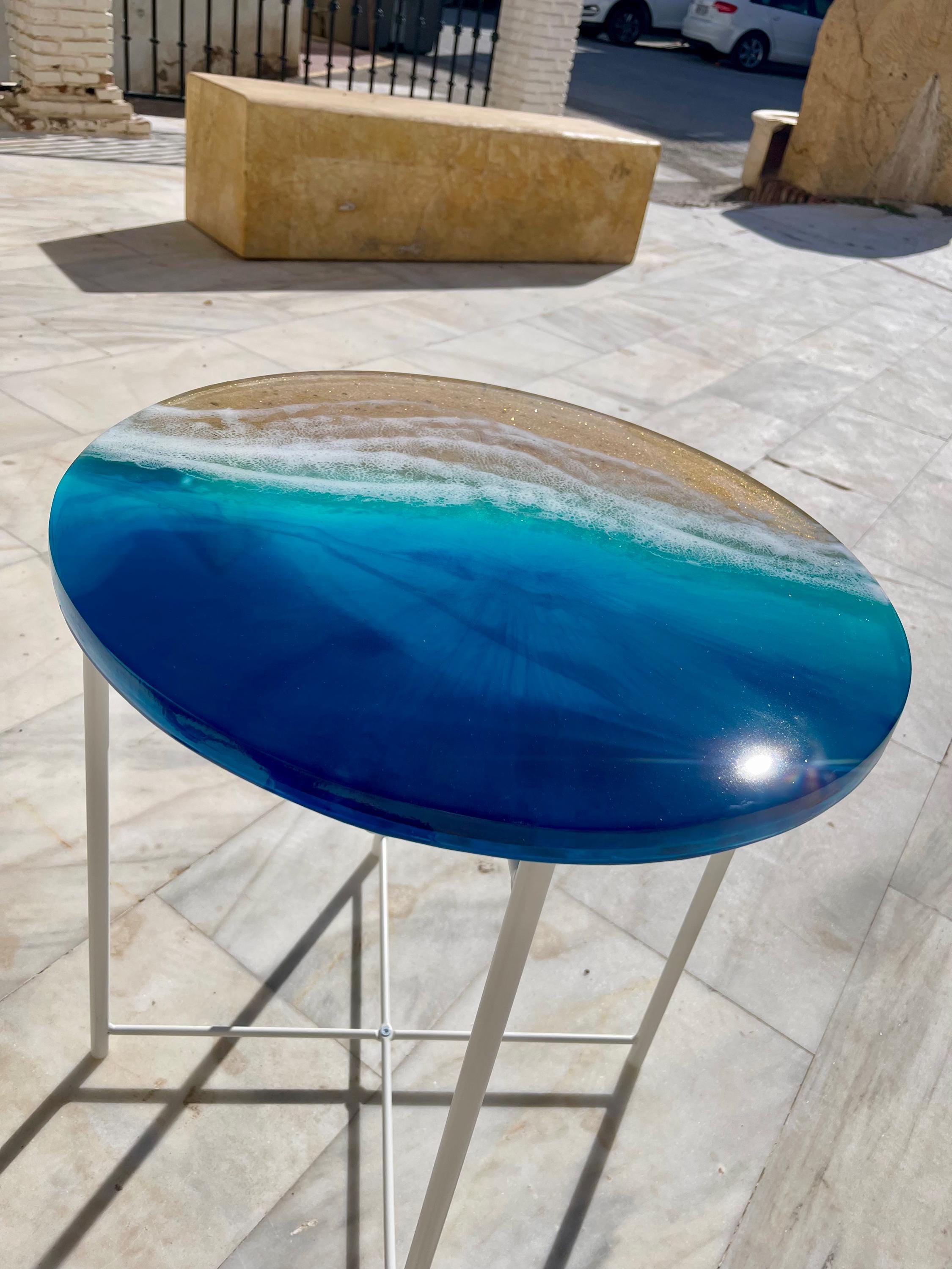 3D Resin Ocean Coffee Table | Handmade Coastal Functional Art | Round Beach Table with Realistic Wave Depth | Modern Mediterranean Design