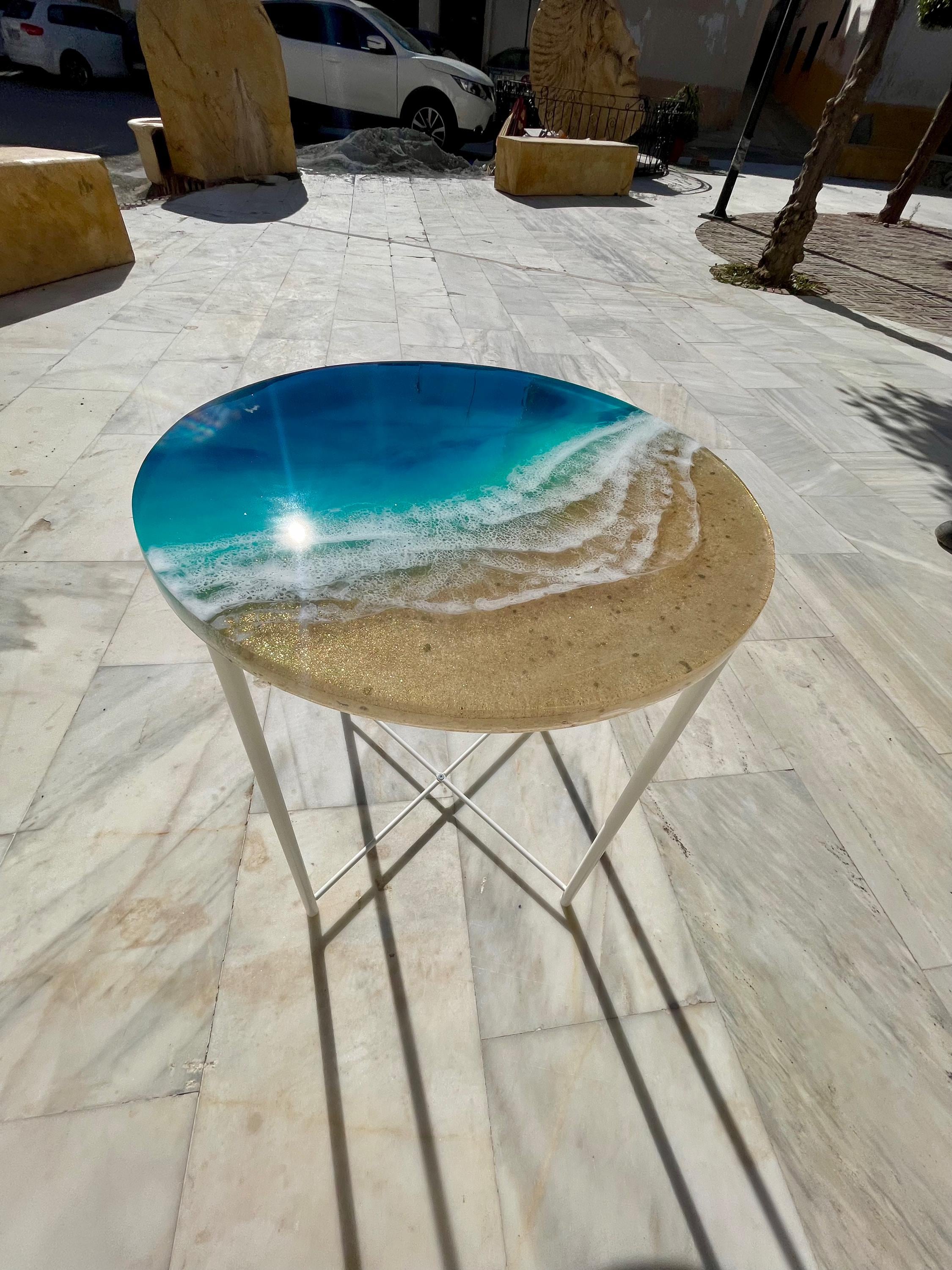 3D Resin Ocean Coffee Table | Handmade Coastal Functional Art | Round Beach Table with Realistic Wave Depth | Modern Mediterranean Design