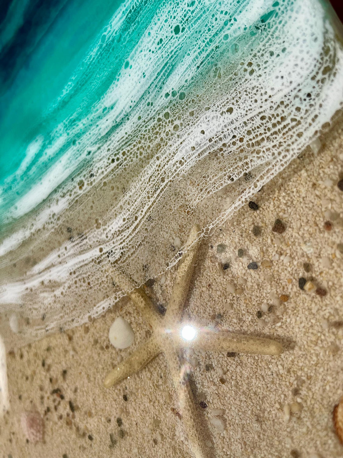 Ocean Window Resin Wall Art 30x30cm / 3D Coastal Beach Scene with Real Sand and Shells / Pine Wood Base / Mediterranean Ocean Decor