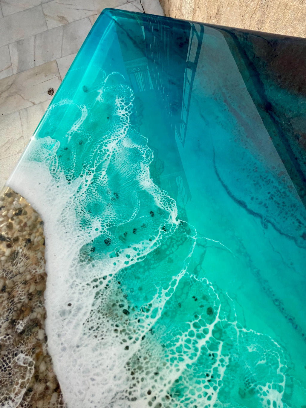 Handmade Resin Ocean Side Table – 3D Ocean Window Coastal C Table – Modern Sofa Table – Functional Resin Art Furniture – Beach House Decor