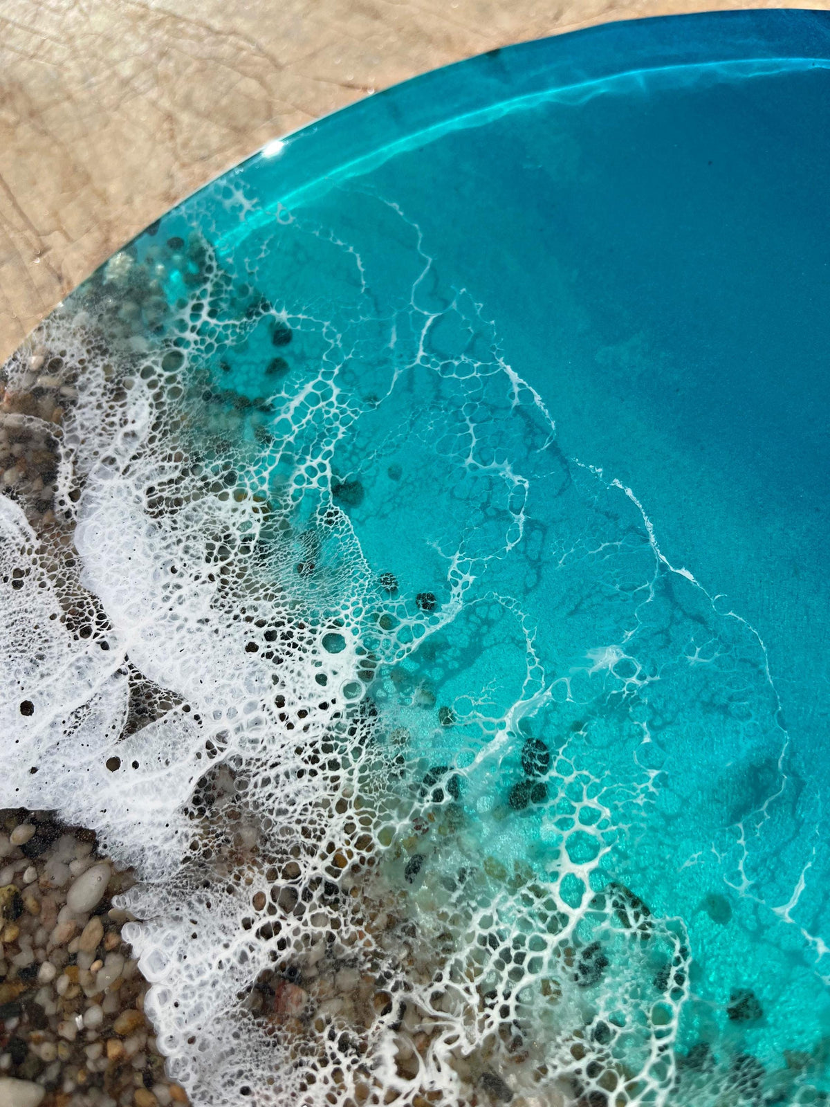 Large Ocean Resin Wall Art 60cm | 3D Coastal Statement Piece with Real Pebbles | Luxury Handmade Sea Artwork | Round Beach Wall Decor