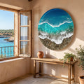 XL 3D Ocean Resin Wall Art with Real Pebbles | Large Statement Coastal Artwork | Luxury Round Beach Resin Wall Decor | Handmade Ocean Art