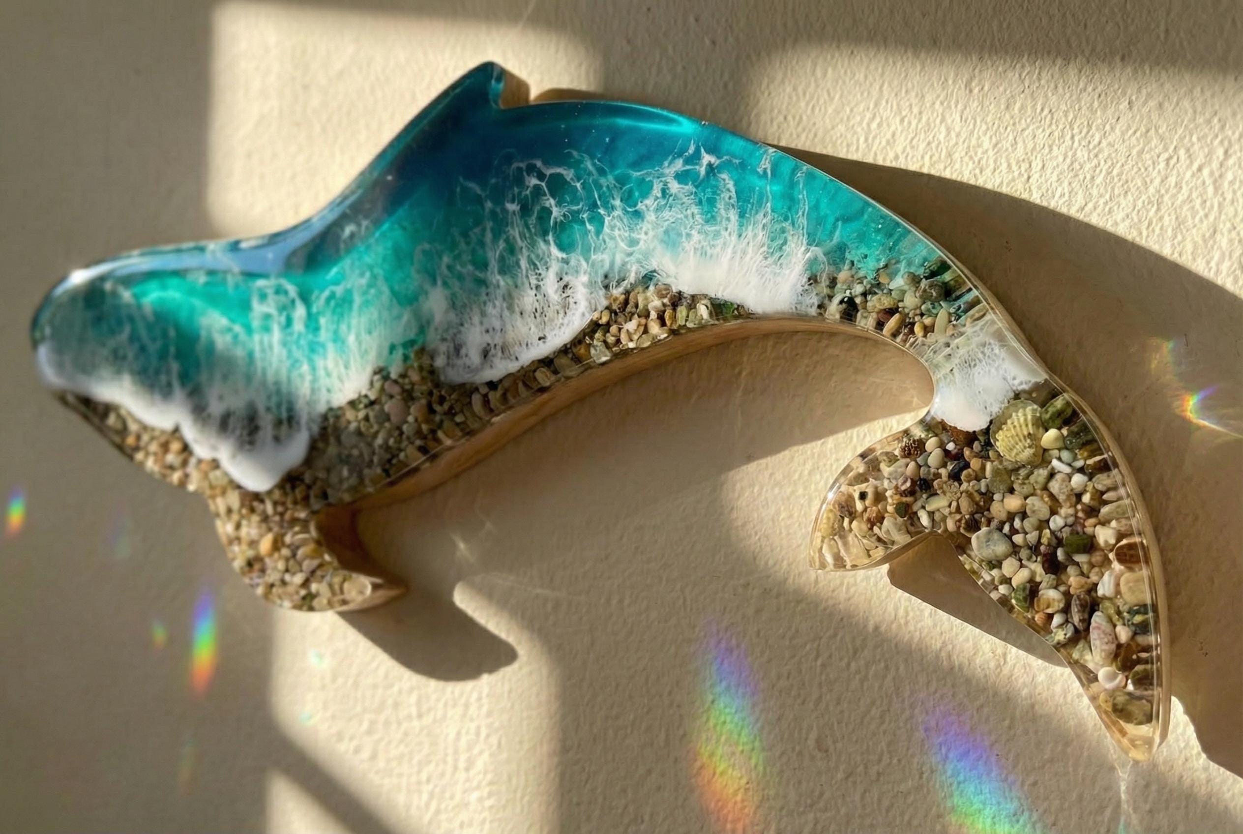 Large Handmade Resin Whale Sculpture – One of a Kind Ocean Wave Art, Luxury Coastal Statement Piece, Translucent Resin Sea Sculpture