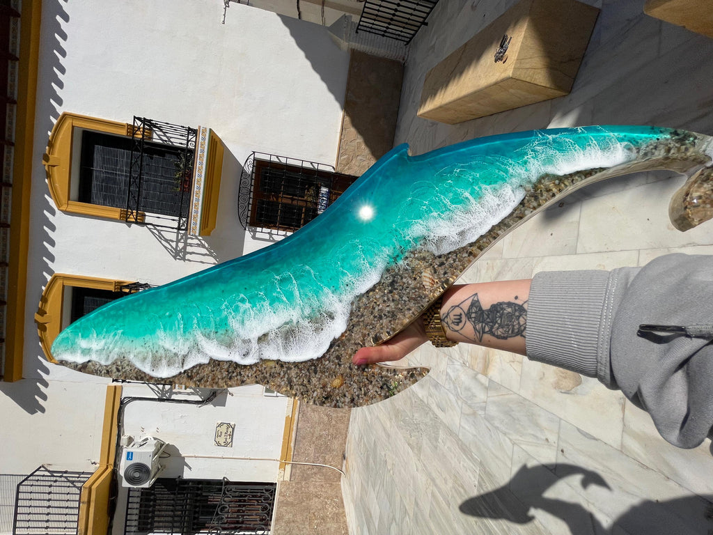 Large Handmade Resin Whale Sculpture – One of a Kind Ocean Wave Art, Luxury Coastal Statement Piece, Translucent Resin Sea Sculpture