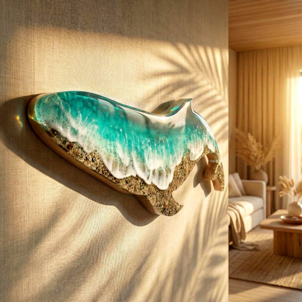 Large Handmade Resin Whale Sculpture – One of a Kind Ocean Wave Art, Luxury Coastal Statement Piece, Translucent Resin Sea Sculpture