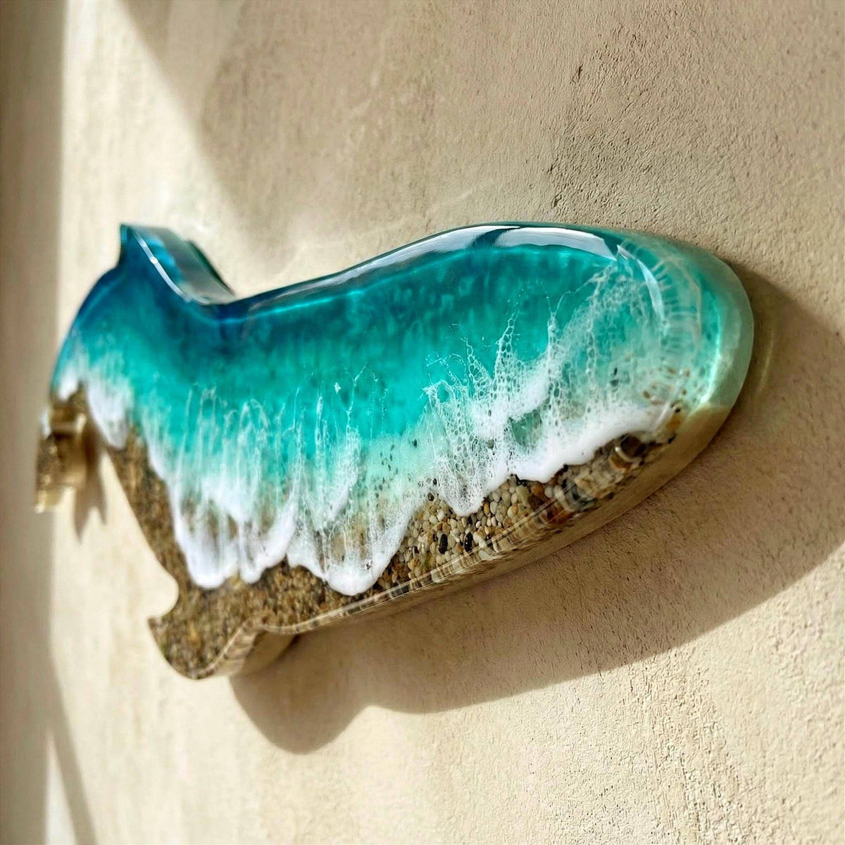 Large Handmade Resin Whale Sculpture – One of a Kind Ocean Wave Art, Luxury Coastal Statement Piece, Translucent Resin Sea Sculpture