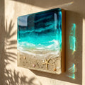 Ocean Window Resin Wall Art 30x30cm / 3D Coastal Beach Scene with Real Sand and Shells / Pine Wood Base / Mediterranean Ocean Decor