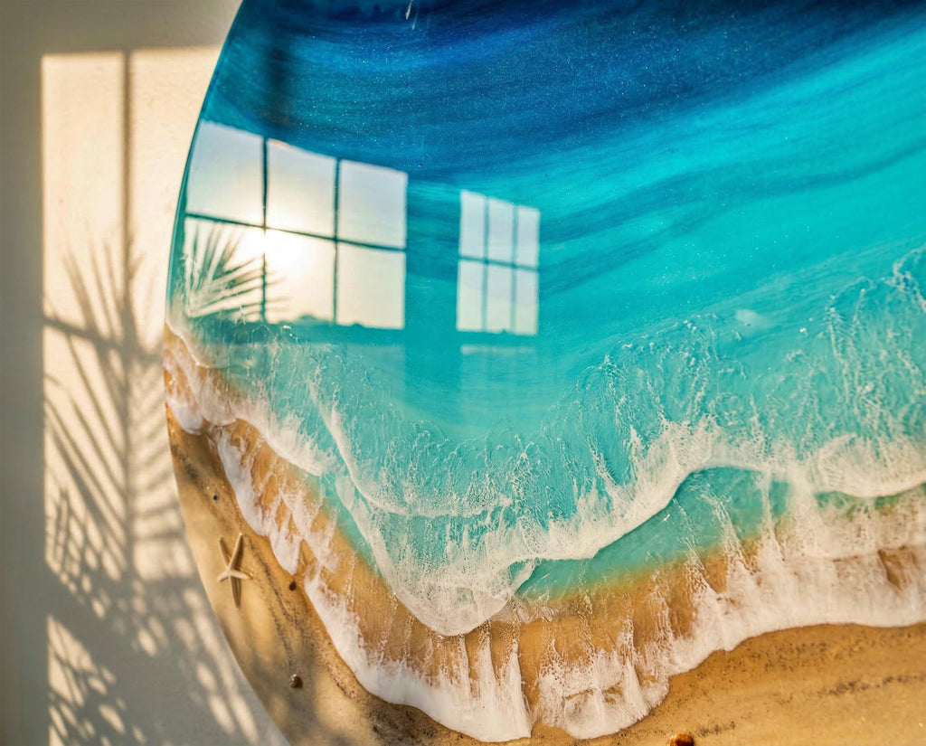 Large Resin Ocean Wall Art – 100cm Round Epoxy Wave Painting – XL 3D Beach Resin Art – Coastal Home Decor – Big Ocean Wall Hanging