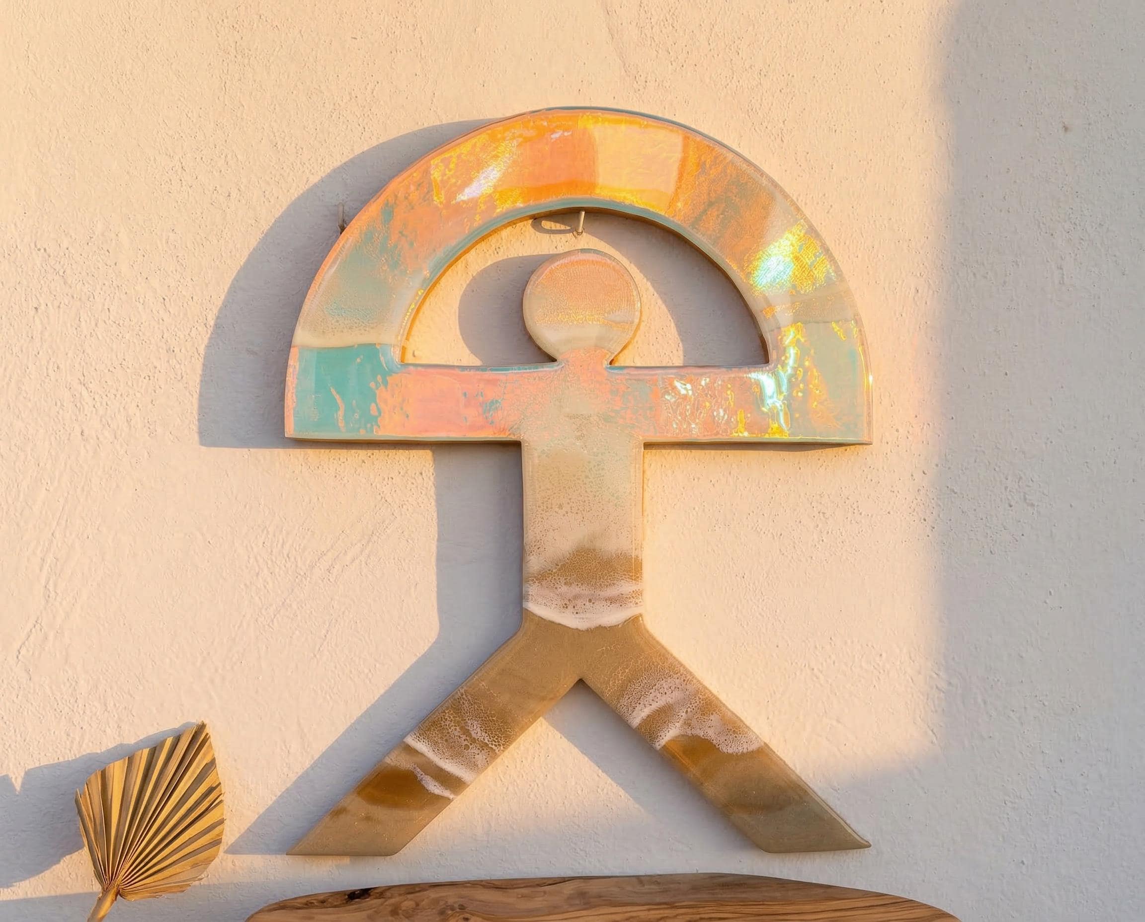 Large Iridescent Indalo Wall Art 52 cm – Handmade Resin Good Luck Symbol | Spanish House Protection Charm | Coastal Boho Decor
