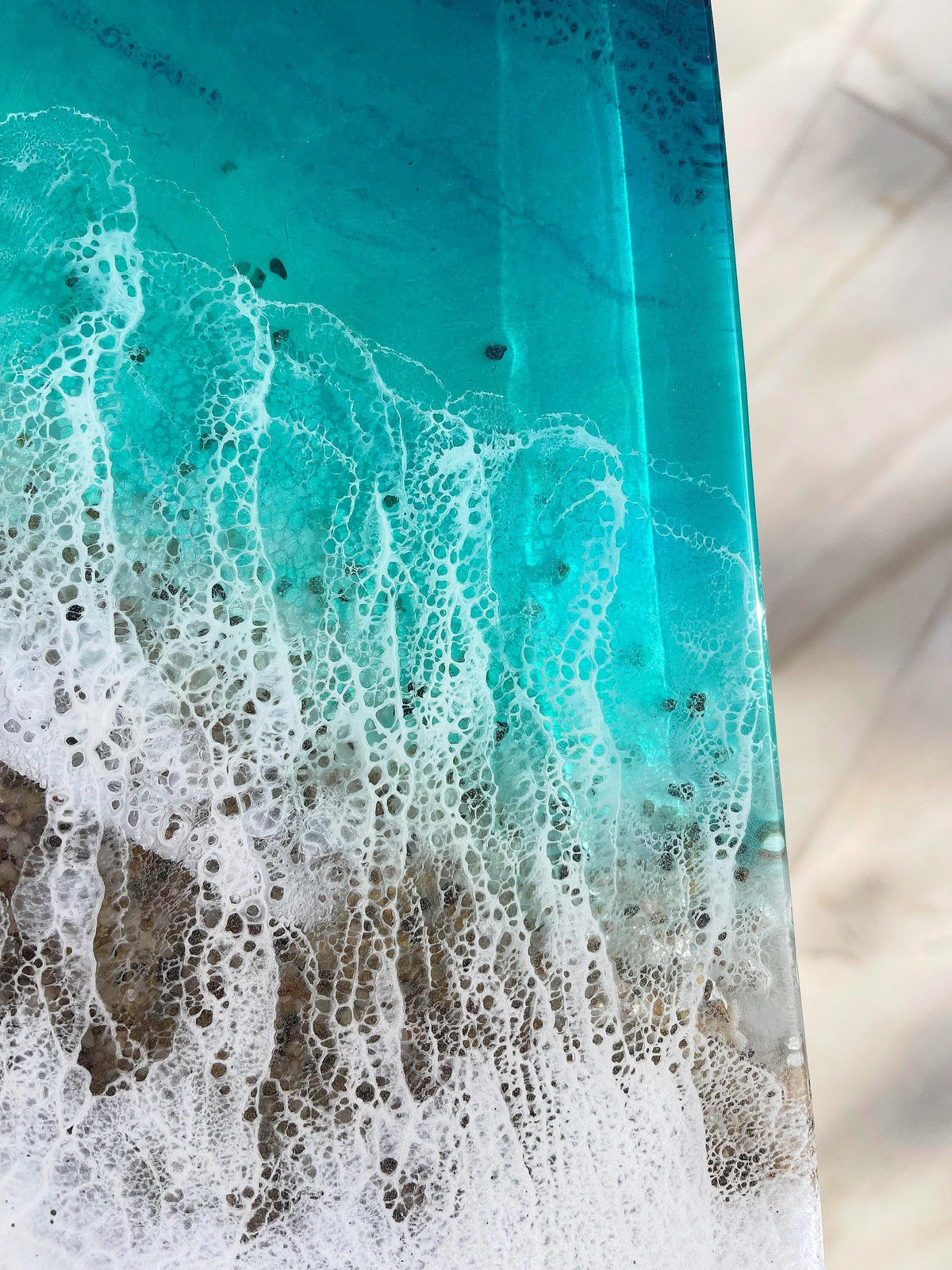 Handmade Resin Ocean Side Table – 3D Ocean Window Coastal C Table – Modern Sofa Table – Functional Resin Art Furniture – Beach House Decor