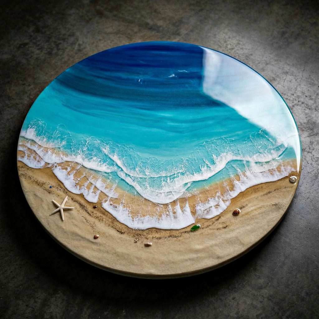 Large Resin Ocean Wall Art – 100cm Round Epoxy Wave Painting – XL 3D Beach Resin Art – Coastal Home Decor – Big Ocean Wall Hanging