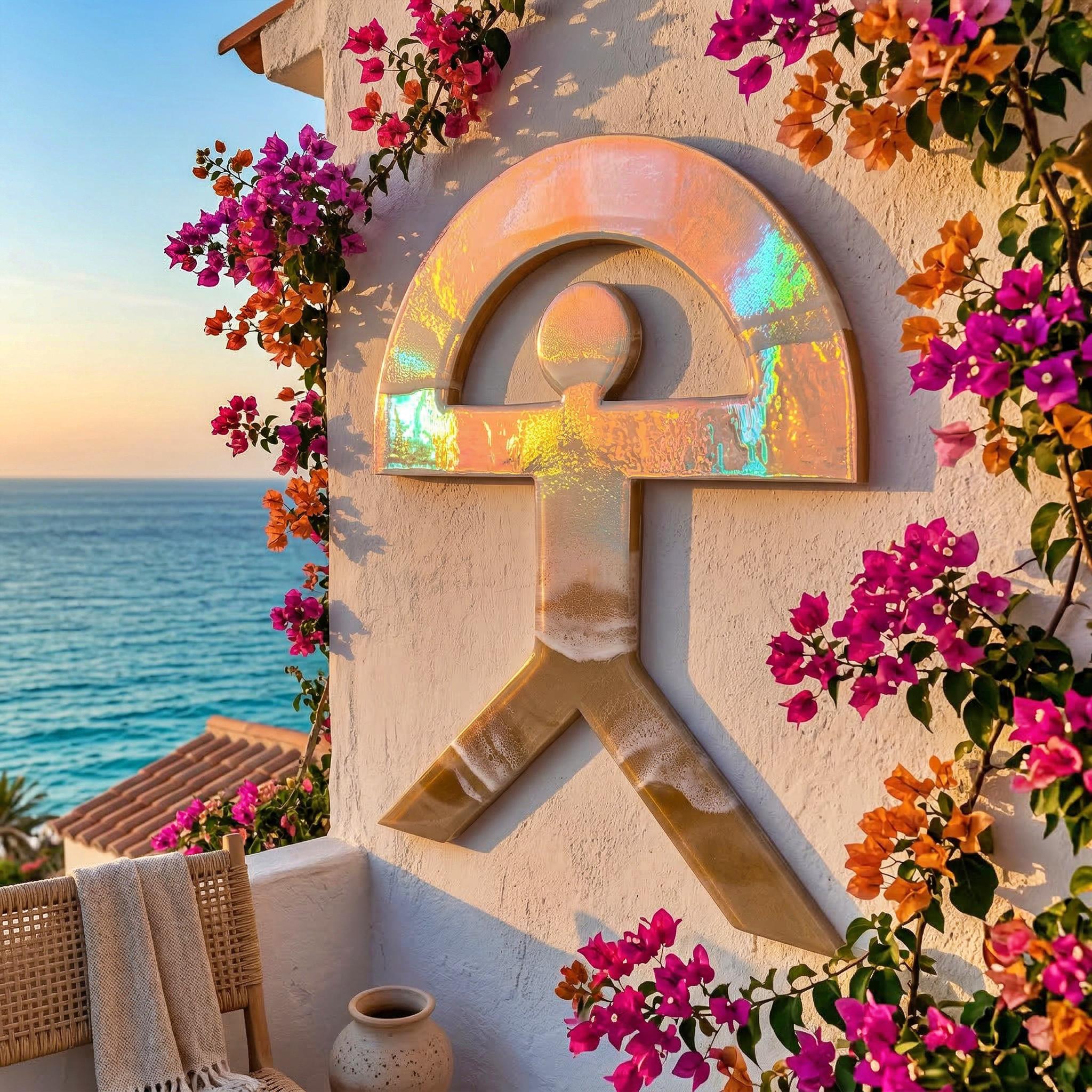 Large Iridescent Indalo Wall Art 52 cm – Handmade Resin Good Luck Symbol | Spanish House Protection Charm | Coastal Boho Decor