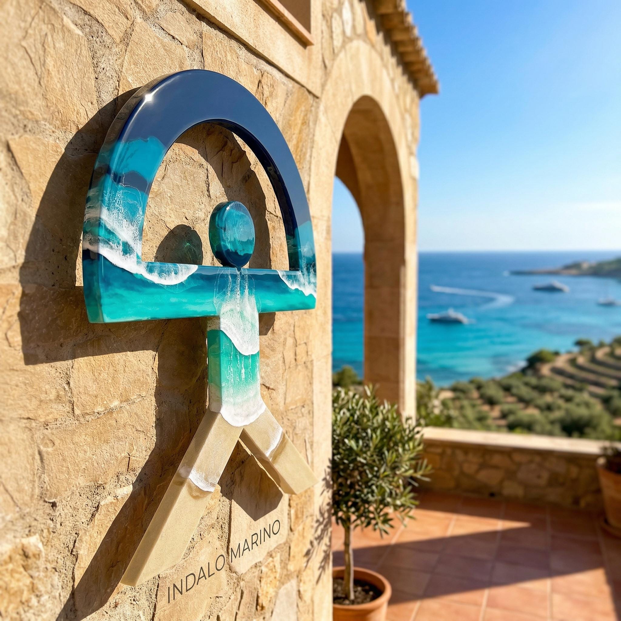 Indalo Man Wall Art 50cm | Handmade Resin Ocean Sculpture | Spanish Good Luck Symbol | Coastal Home Decor | Protection Charm | Almería Art