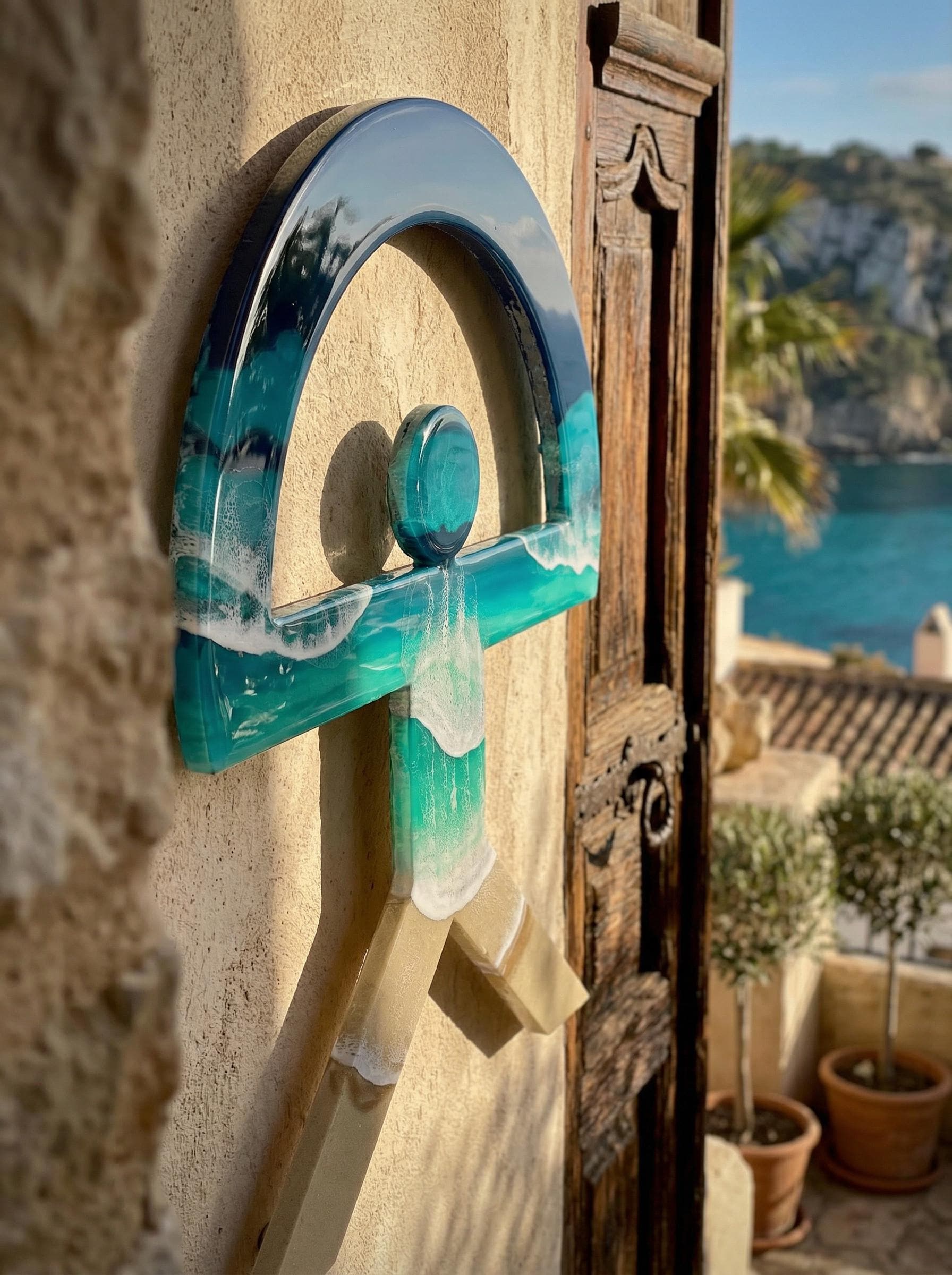 Indalo Man Wall Art 1m | Large Resin Ocean Sculpture | Spanish Good Luck Symbol | Coastal Statement Wall Decor | Handmade in Spain