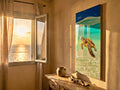 Large Sea Turtle Resin Painting: Coastal Ocean Art with Rope Frame (120x60cm), Ready to Ship
