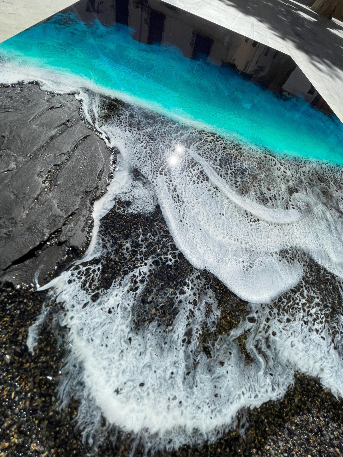 Black Sand Ocean Resin Art – Dramatic Wave Wall Art – Modern Coastal Painting – Textured Epoxy Ocean Artwork – Large Statement Wall Decor