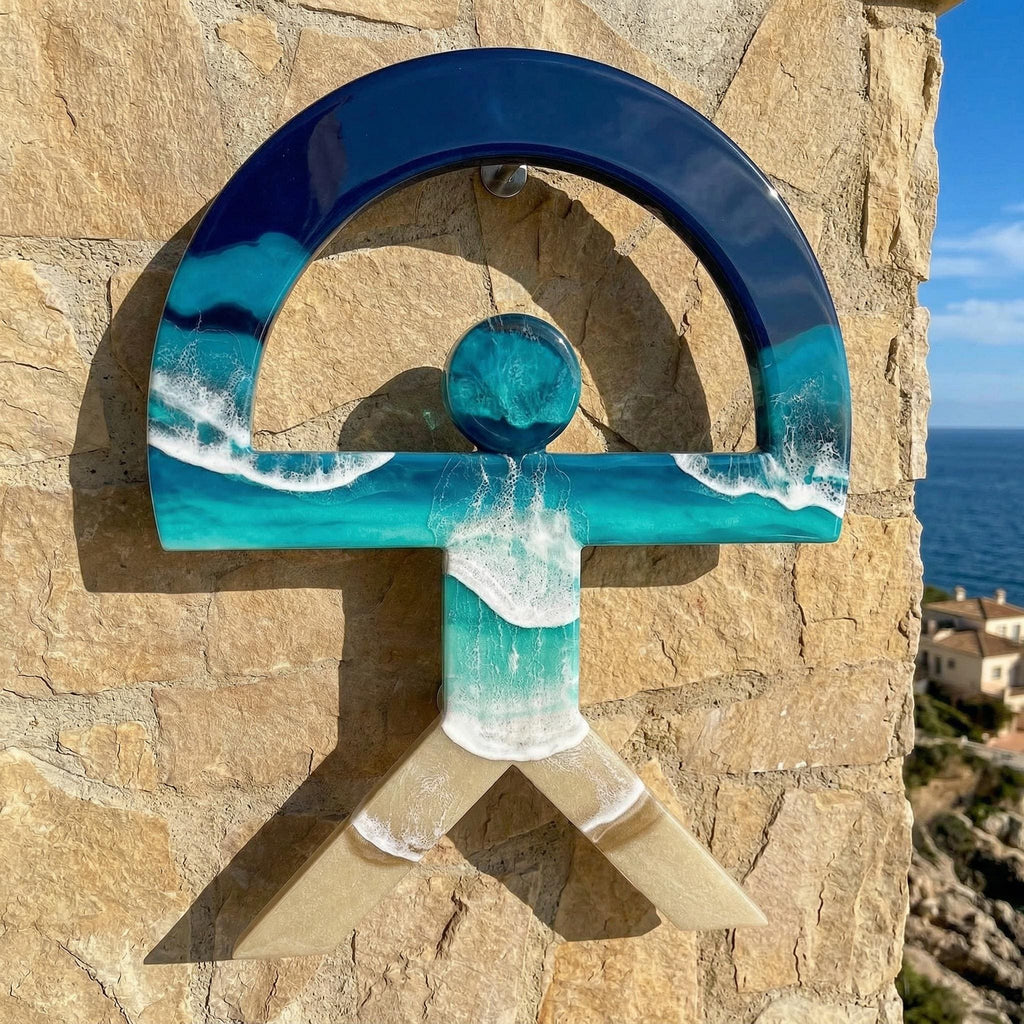 Indalo Man Wall Art 50cm | Handmade Resin Ocean Sculpture | Spanish Good Luck Symbol | Coastal Home Decor | Protection Charm | Almería Art