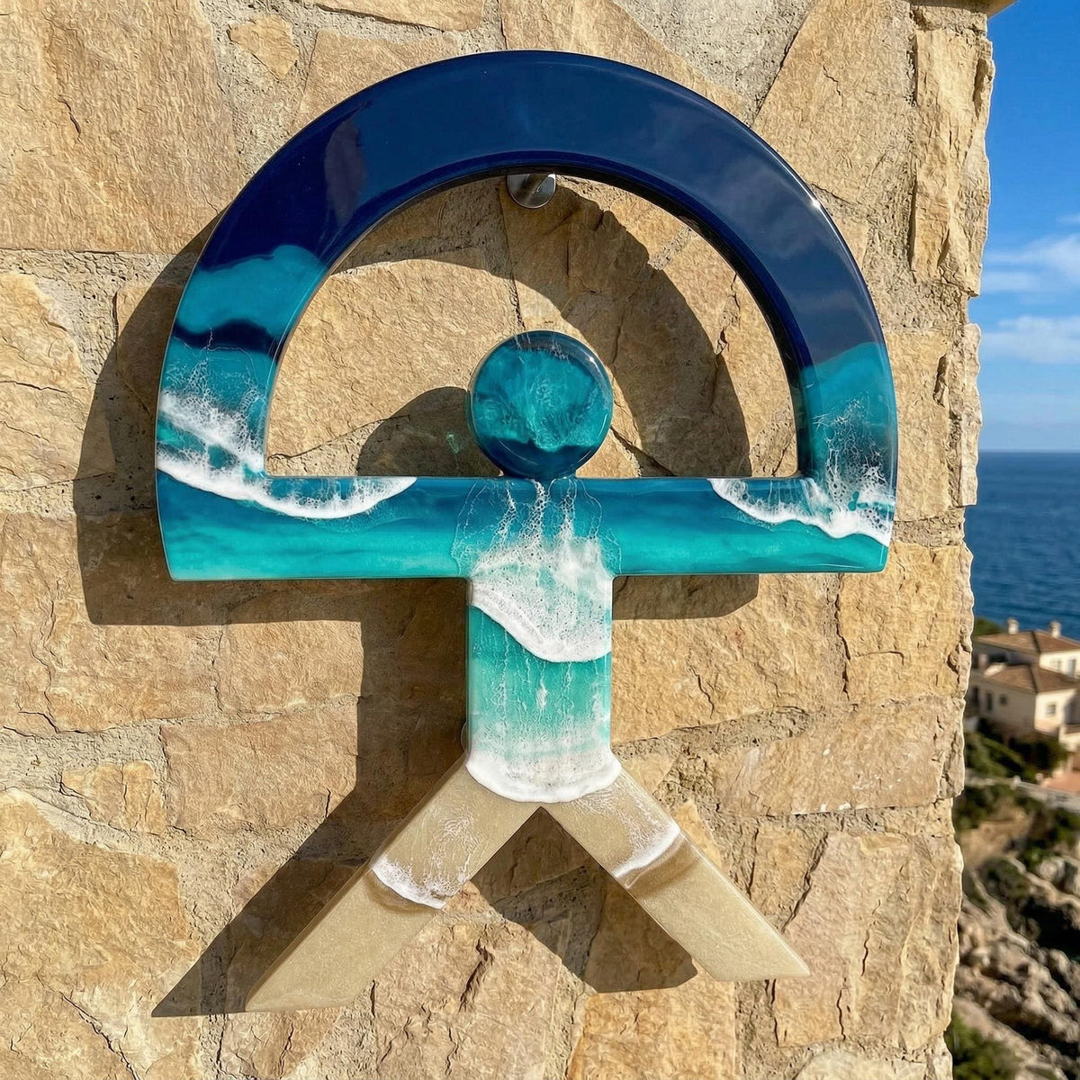 Indalo Man Wall Art 50cm | Handmade Resin Ocean Sculpture | Spanish Good Luck Symbol | Coastal Home Decor | Protection Charm | Almería Art
