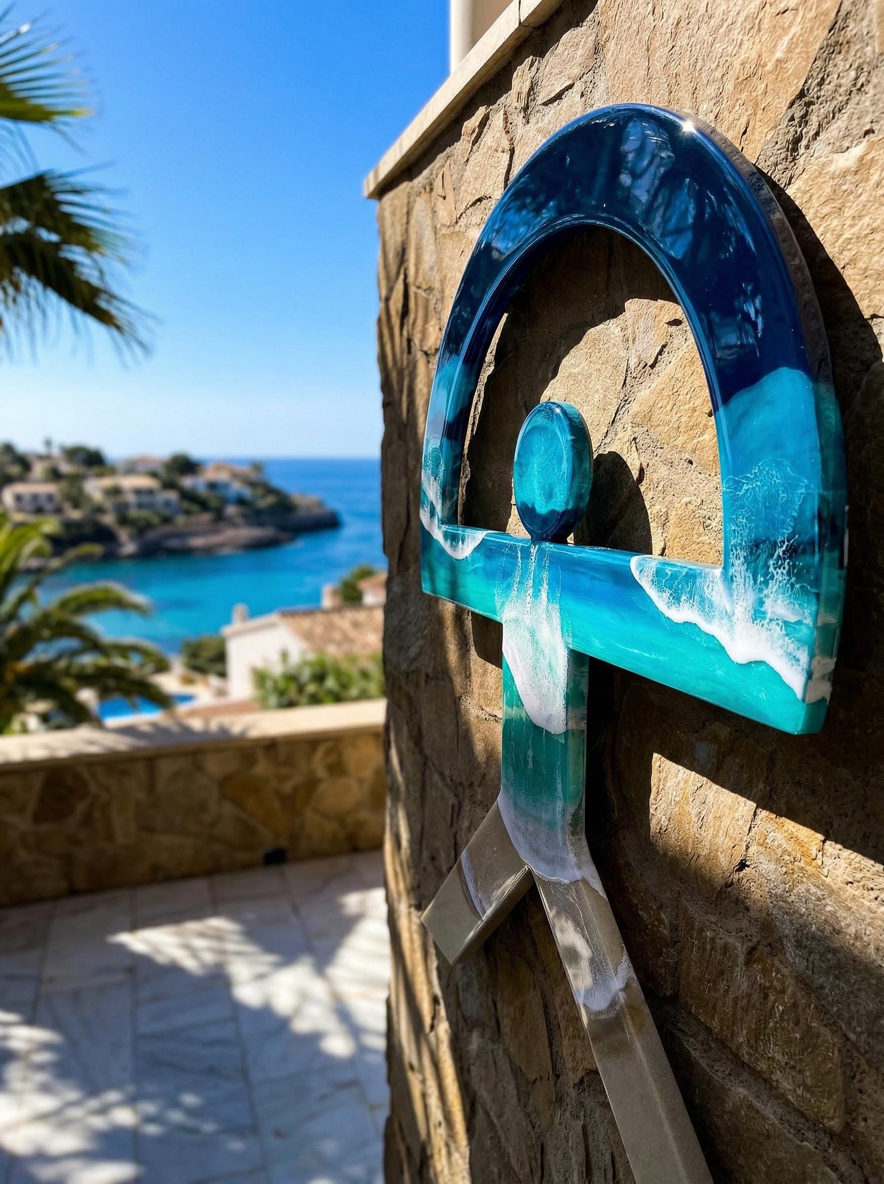 Indalo Man Wall Art 1m | Large Resin Ocean Sculpture | Spanish Good Luck Symbol | Coastal Statement Wall Decor | Handmade in Spain