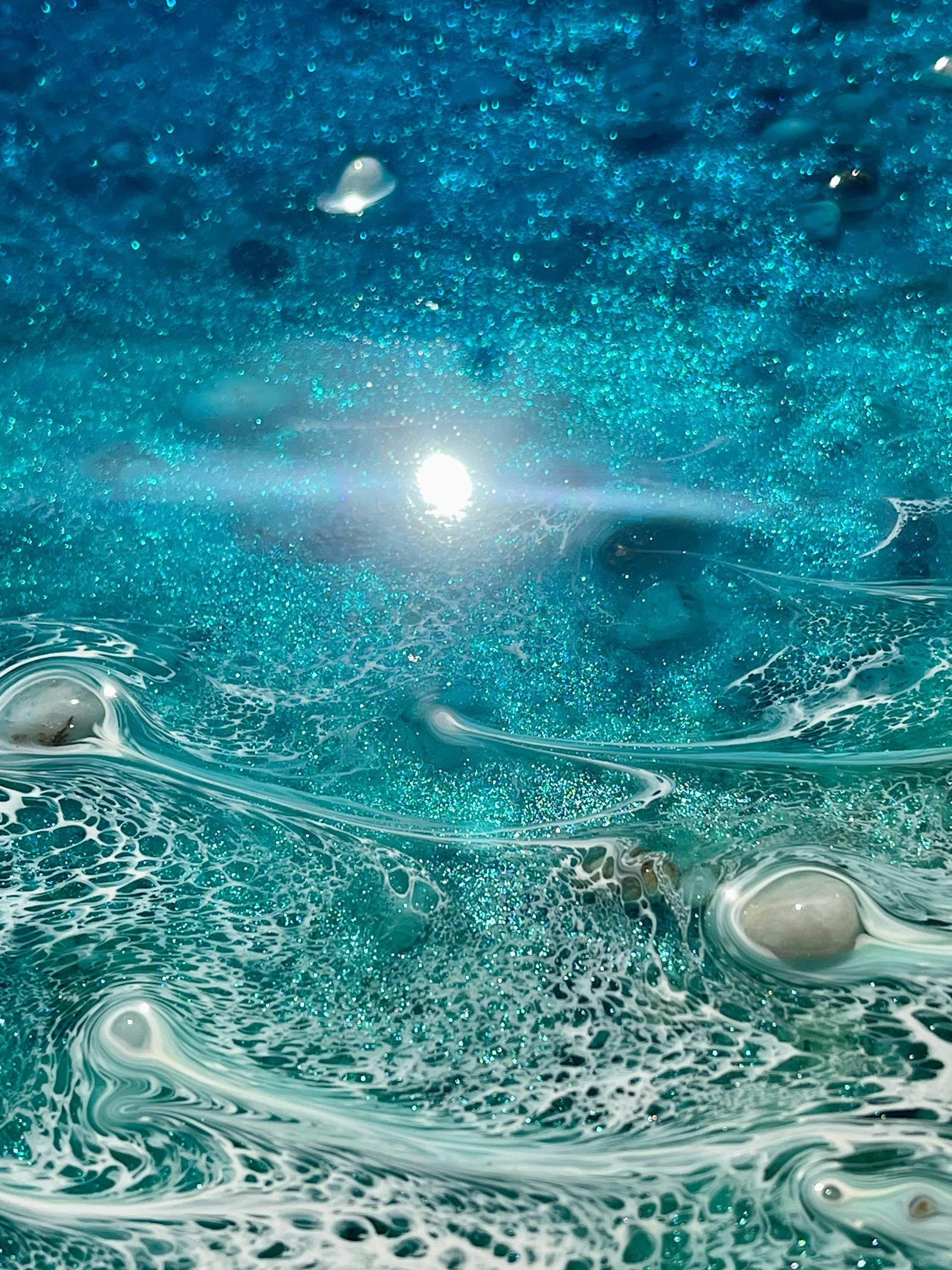 Playa de los Muertos Resin Ocean Art – Real Sand & Shell Beach Wall Art – Handmade Coastal Artwork – Textured Epoxy Sea Painting