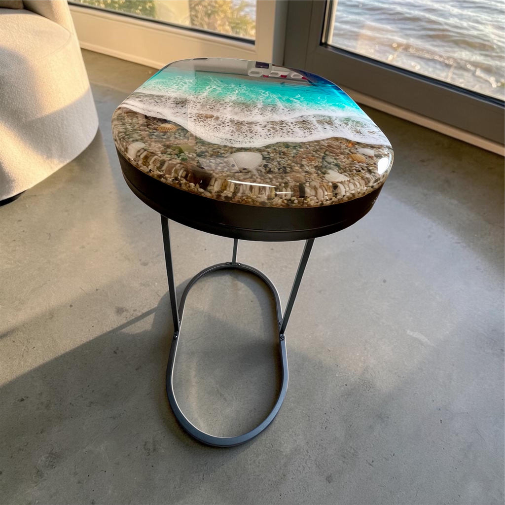 Handmade Resin Ocean Side Table – 3D Coastal Art Table, Epoxy Wave Table, Beach House Decor, Luxury Ocean Furniture, Unique Statement Piece