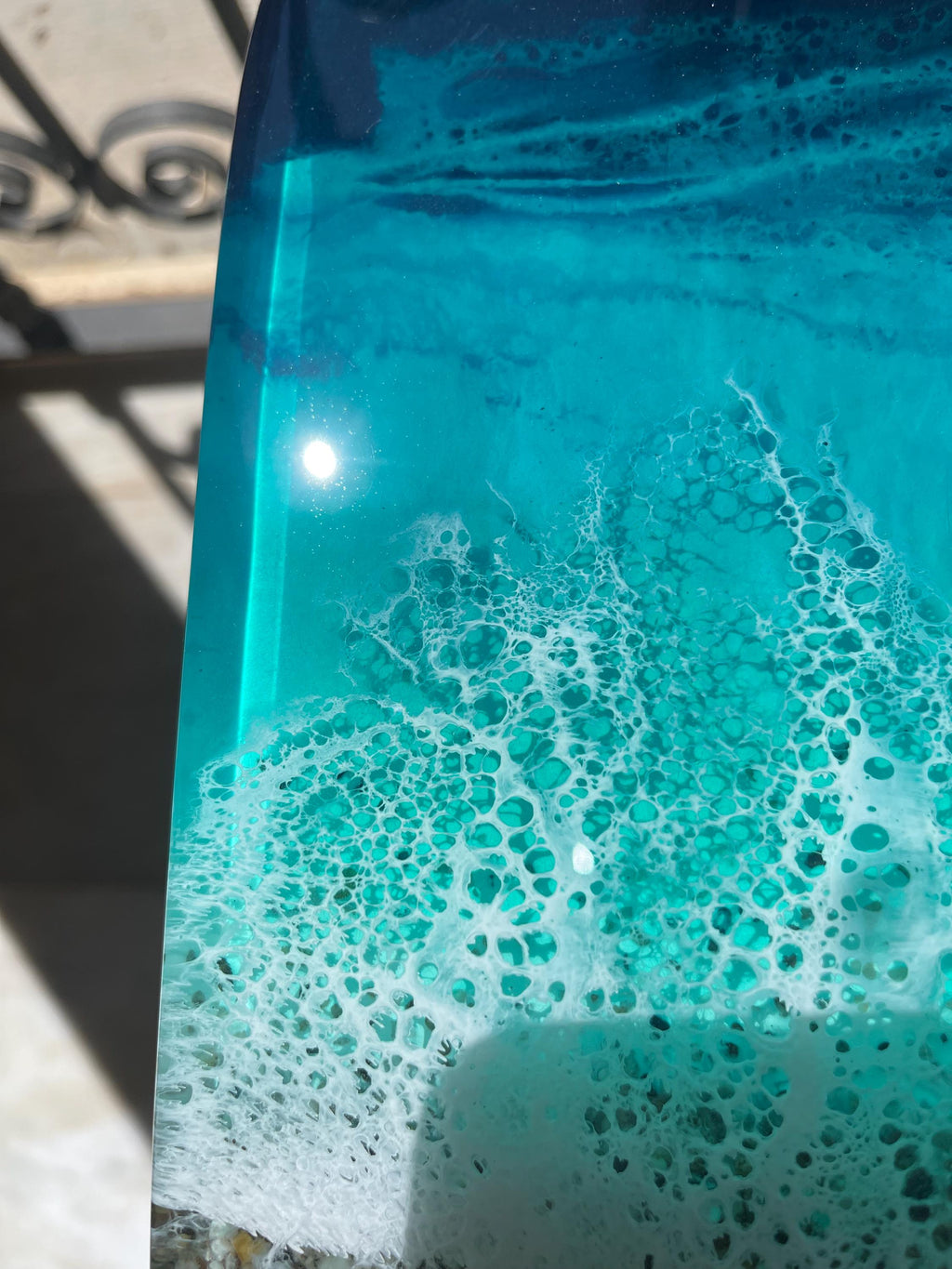 Handmade Resin Ocean Side Table – 3D Coastal Art Table, Epoxy Wave Table, Beach House Decor, Luxury Ocean Furniture, Unique Statement Piece