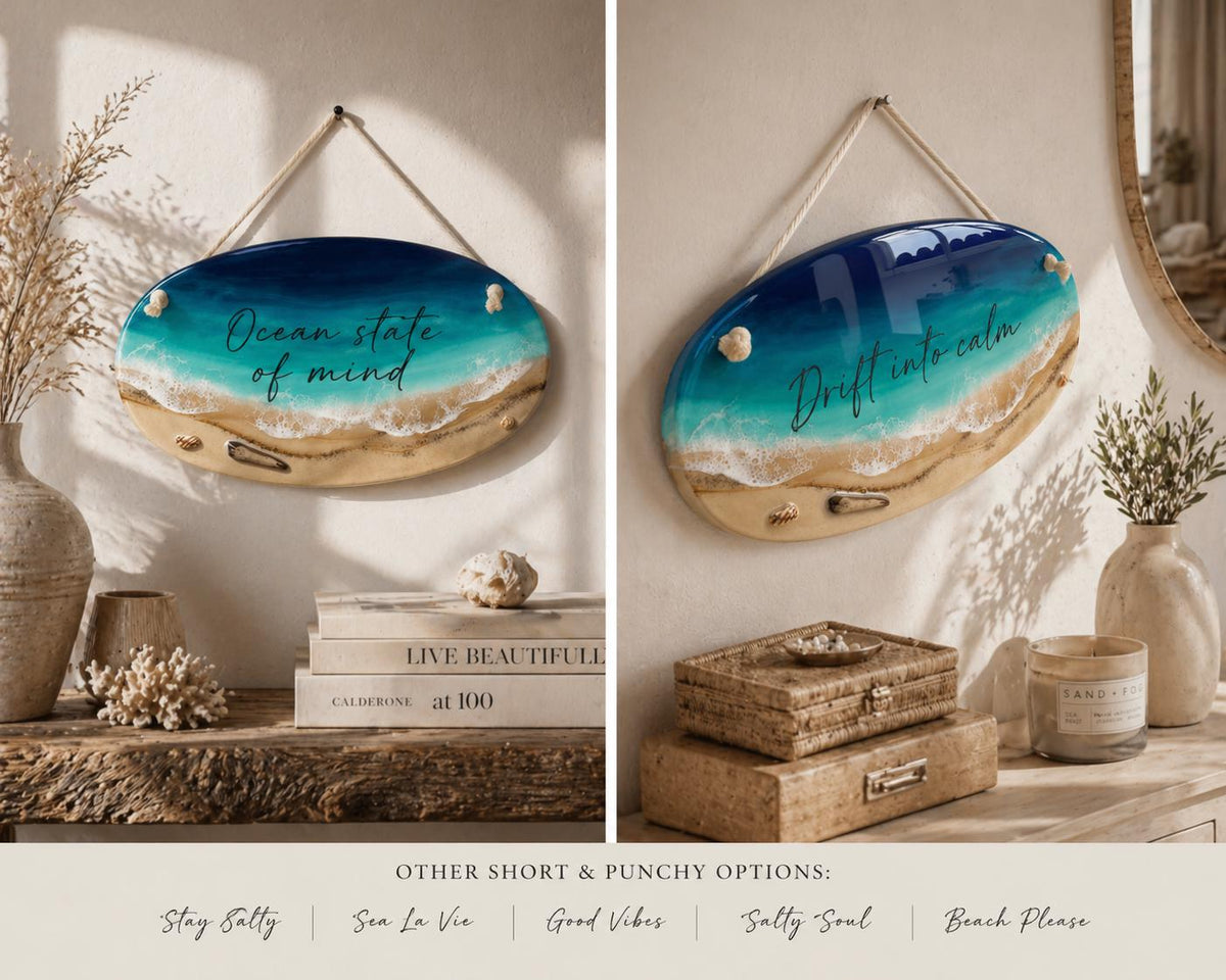 Personalised Coastal Resin Sign | Ocean Wall Art | Beach House Decor | Custom Text Available | Handmade Sea Art Spain