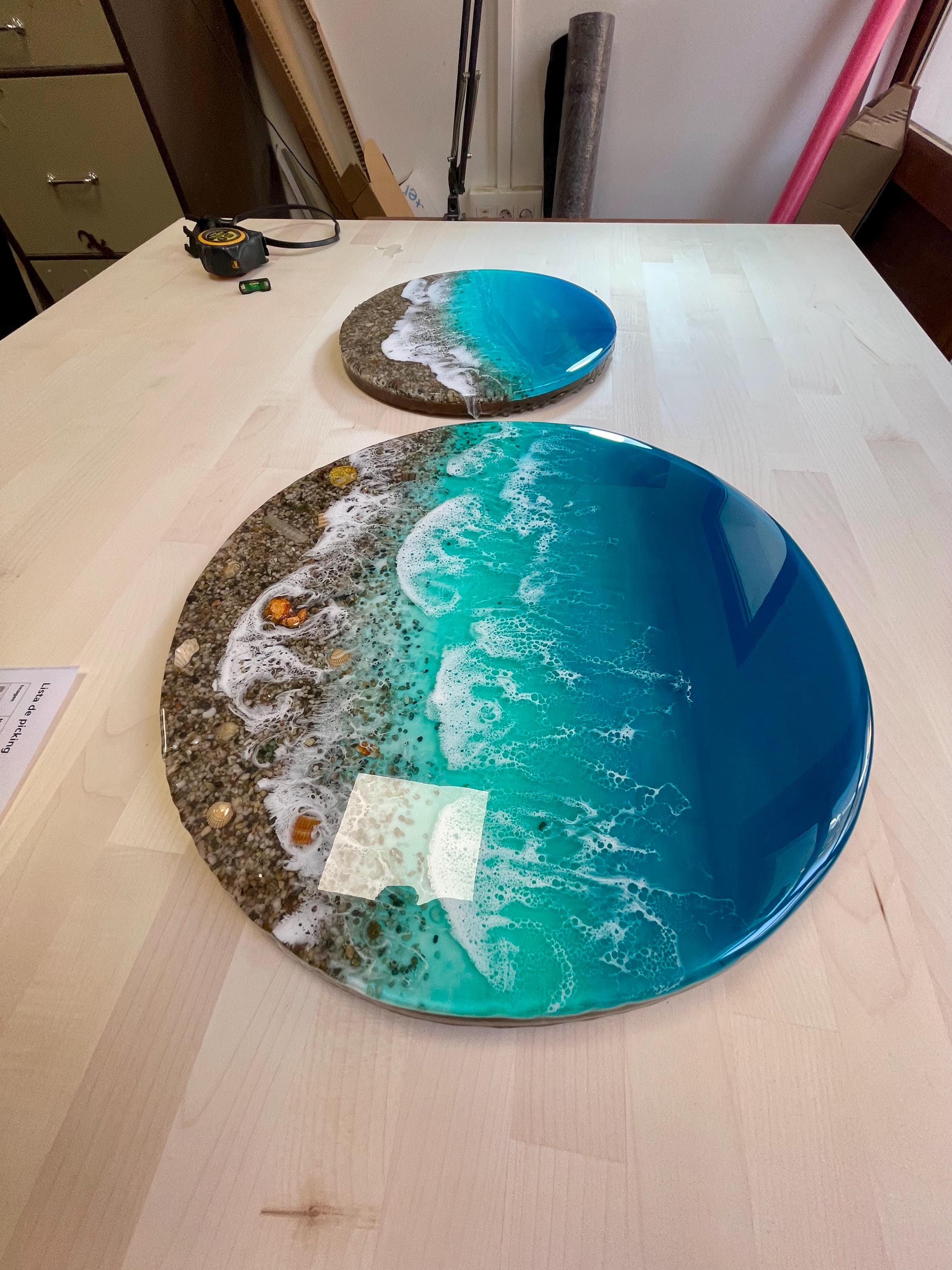 Large Ocean Resin Wall Art 60cm | 3D Coastal Statement Piece with Real Pebbles | Luxury Handmade Sea Artwork | Round Beach Wall Decor