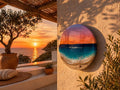 Small Sunset Ocean Resin Wall Art Round – Handmade Coastal Decor – 3D Beach Artwork – Epoxy Wave Gift 40CM