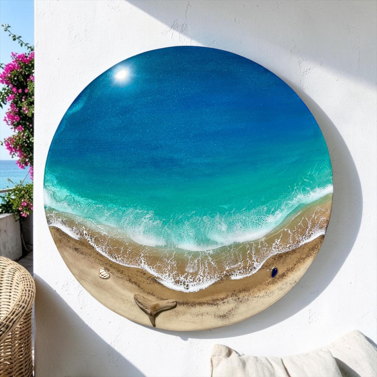 Resin Ocean Wall Art – Round Epoxy Wave Painting – 3D Beach Resin Art – Coastal Home Decor – Ocean Round Wall Art – Handmade Sea Gift